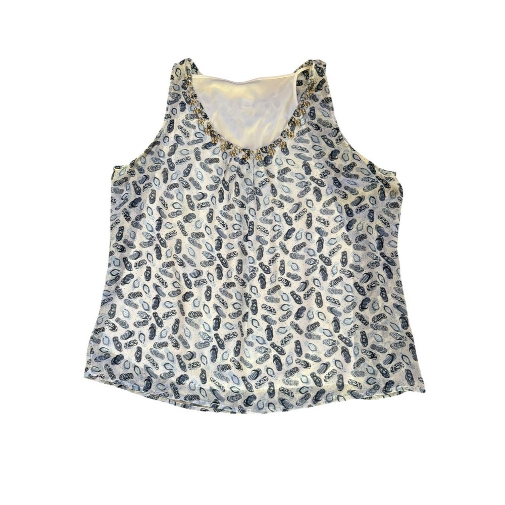Summer Sleeveless Blouse Tanks Bundle Womens XL Navy Blue White Flip Flop Lace - Picture 2 of 12